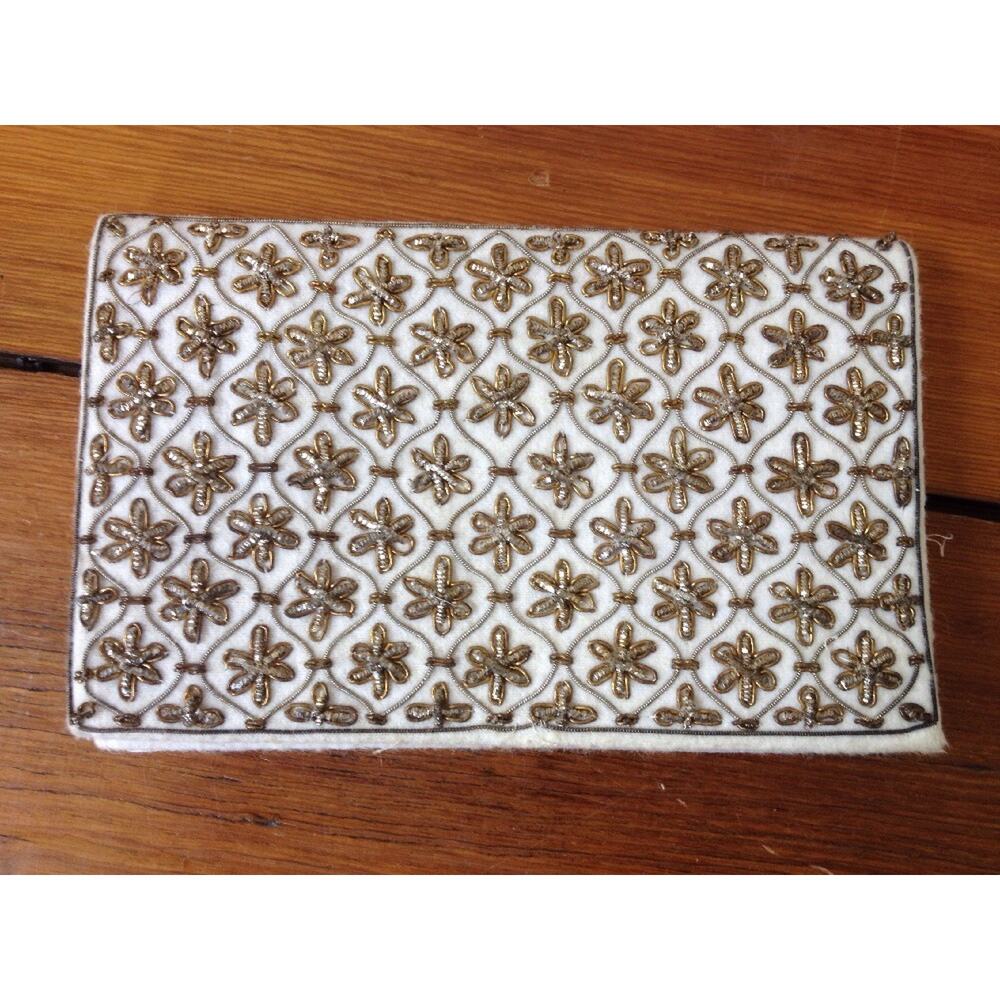 Vtg Schildkraut Brothers Beaded Gold Stars Clutch Purse Small Formal Handbag